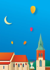 Naklejka premium Small town urban landscape in flat design style, vector illustration