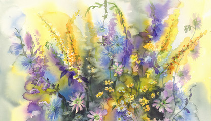 Obraz na płótnie Canvas summer flowers watercolor background