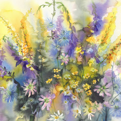 Obraz na płótnie Canvas summer flowers watercolor background