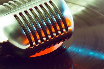 microphone and segment of vinyl record