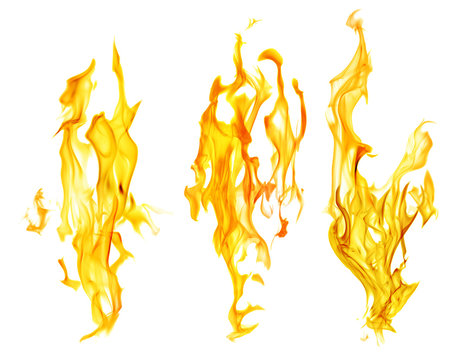 set of orange fire sparks on white background