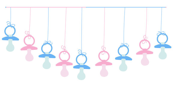 Hanging pink and blue pacifiers
