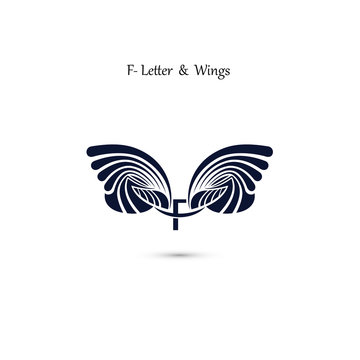 F-letter sign and angel wings.Monogram wing vector logo template.Classic emblem.
