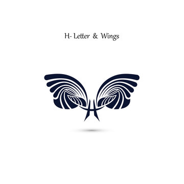 H-letter sign and angel wings.Monogram wing vector logo template.Classic emblem.