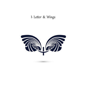 I-letter sign and angel wings.Monogram wing vector logo template.Classic emblem.