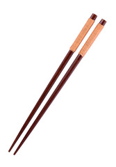 Wooden pairs of chopsticks on white background