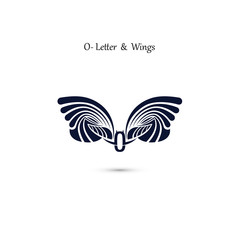 O-letter sign and angel wings.Monogram wing vector logo template.Classic emblem.