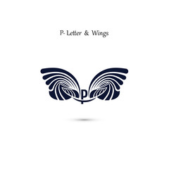 P-letter sign and angel wings.Monogram wing vector logo template.Classic emblem.