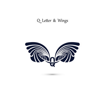 Q-letter sign and angel wings.Monogram wing vector logo template.Classic emblem.
