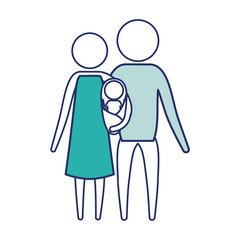 color blue silhouette of sections pictogram parents with a baby girl wrapped in a blanket vector illustration