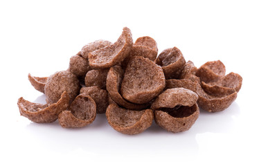 chocolate cereals on white background. Cornflakes