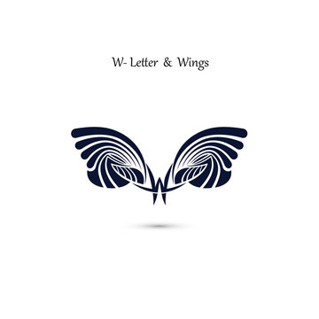 W-letter sign and angel wings.Monogram wing vector logo template.Classic emblem.