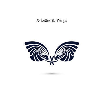 X-letter sign and angel wings.Monogram wing vector logo template.Classic emblem.