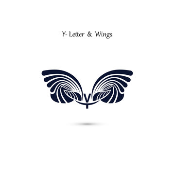 Y-letter sign and angel wings.Monogram wing vector logo template.Classic emblem.