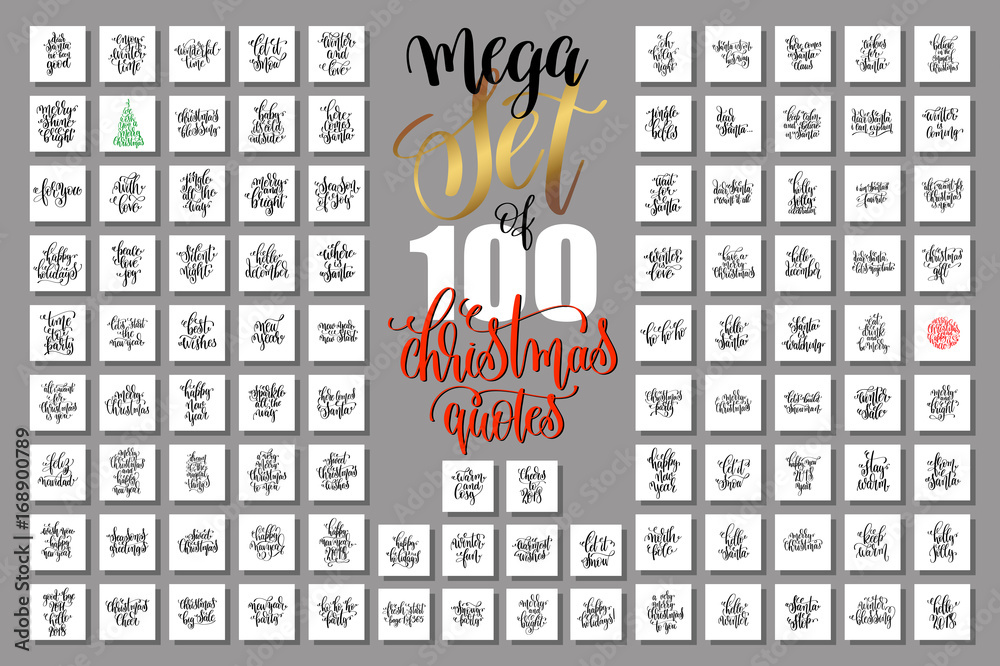 Wall mural mega set of 100 christmas lettering quotes to new year