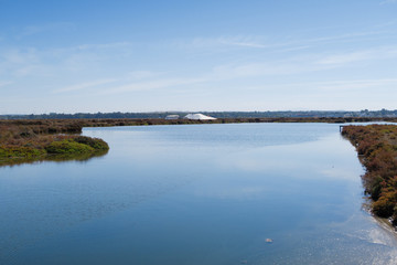 Obraz premium Old craft saltworks, sea water, in Chiclana de la Frontea, Cadiz, Spain