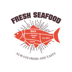 Fresh seafood. Design element for logo, label, emblem, sign. Vector illustration