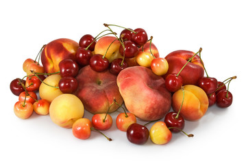 Fruit in basket in the garden closeup