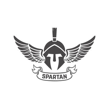 Spartan helmet. Military emblem. Design element for logo, label, emblem, sign. Vector illustration