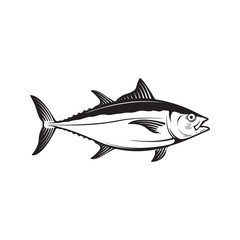 Tuna fish illustration isolated on white background. Design element for logo, label, emblem, sign. Vector illustration