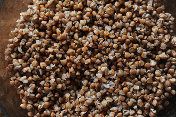 Texture close-up of boiled buckwheat