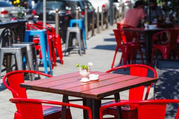 Selective focus of table of coffee shop