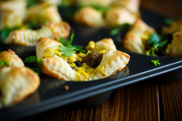Baked puff pastry with mushrooms