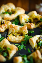 Baked puff pastry with mushrooms