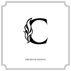 Elegant letter C. Graceful royal style. Calligraphic beautiful logo. Vintage drawn emblem for book design, brand name, business card, Restaurant, Boutique, Hotel. Vector illustration