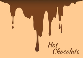 Melted brown hot chocolate flow down. Vector illustration