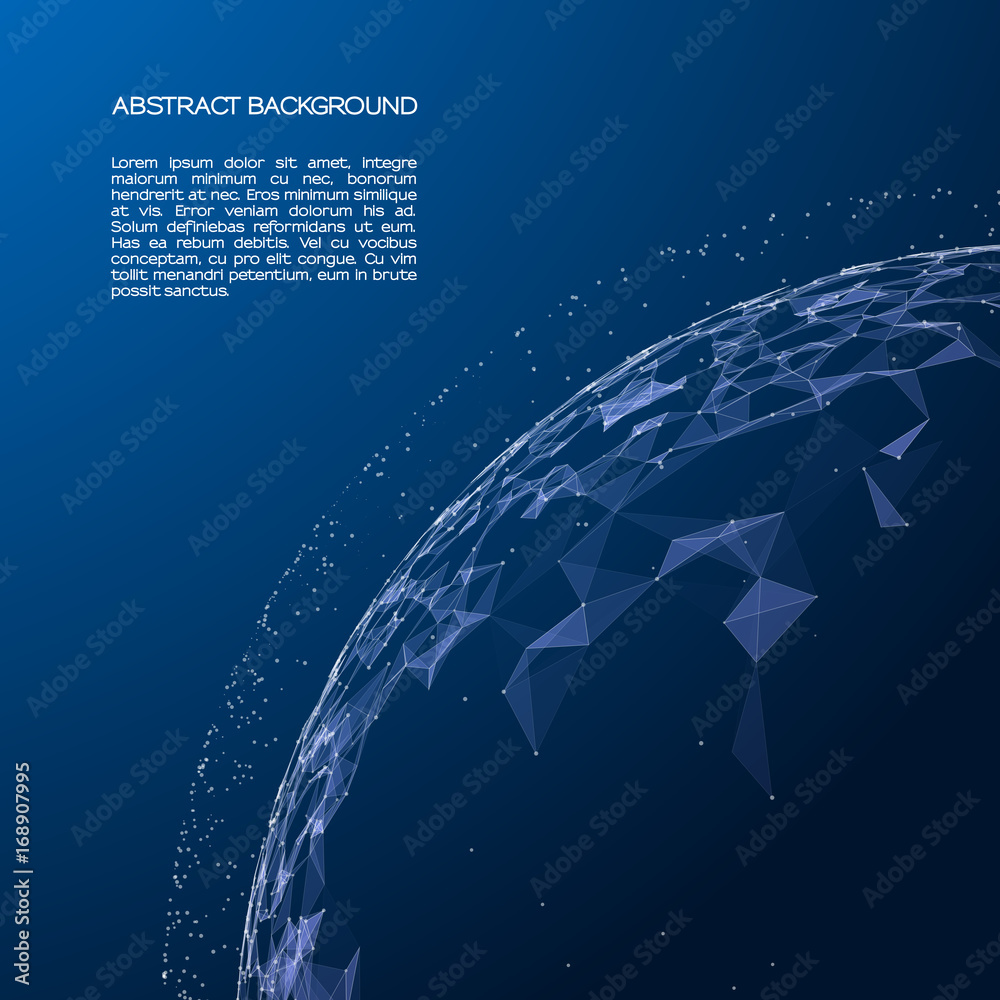 Poster the sphere consists of points and lines. abstract globe mesh. vector illustration with colorful grid
