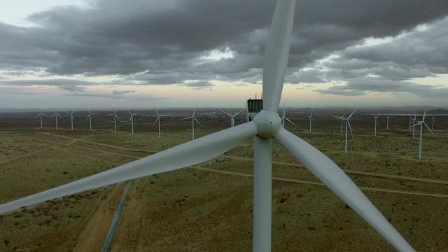 Shot of wind power generators farm in the morning