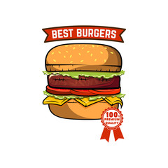 Fast food icon on white background. Design element for logo, label, emblem, sign. Vector illustration
