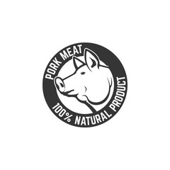 Pork meat label on white background. Design element for logo, label, emblem, sign. Vector illustration