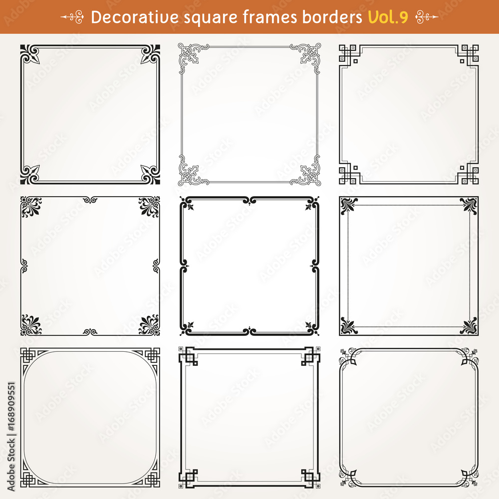 Wall mural decorative square frames and borders set 9 vector