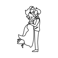 couple groom carries bride in arms wedding ceremony vector illustration