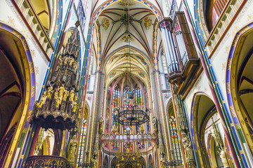 Fototapeta na wymiar Basilica Christ Crucifix Stained Glass De Krijtberg Church Amsterdam Netherlands