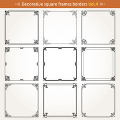 Decorative square frames and borders set 9 vector