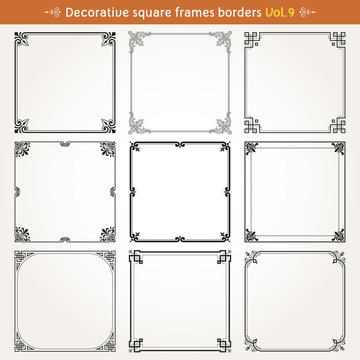 Decorative square frames and borders set 9 vector