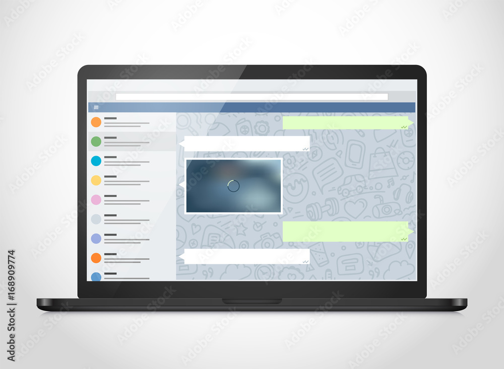 Poster Vector notebook with messenger application on the screen. Photoreal mockup. Template for a content
