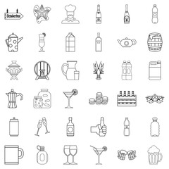 Drink for party icons set, outline style