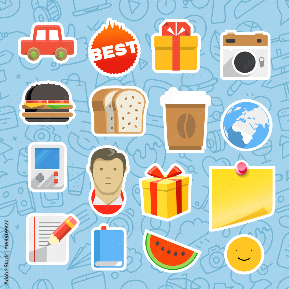 Leinwandbilder different mobile or web application stickers vector set