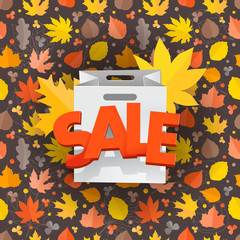 Autumn sale composition with the shopping bag. Autumn card template
