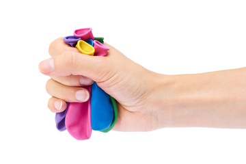 Balloons in hand. Isolated on white background