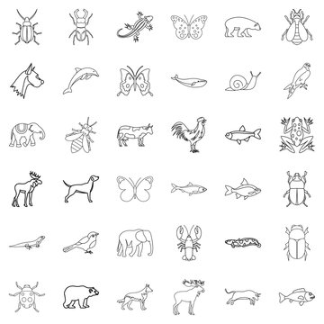 Wild life icons set, outline style