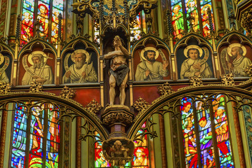 Fototapeta na wymiar Christ Crucifix Stained Glass De Krijtberg Church Amsterdam Netherlands