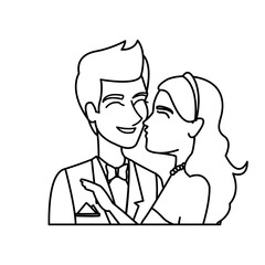 portrait wedding couple happy bride and groom together vector illustration