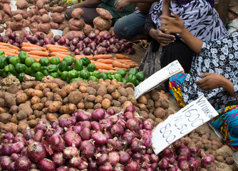Sale of vegetables in the bazaar in East Africa. Selective focus.