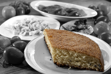 chocolate sponge cake on monochrome background