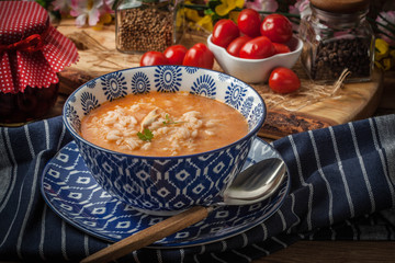 Fresh tomato soup with rice.
